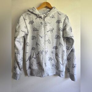 LA‎ Soul, Dinosaur Print Hoodie, Grey and Navy, Size Small